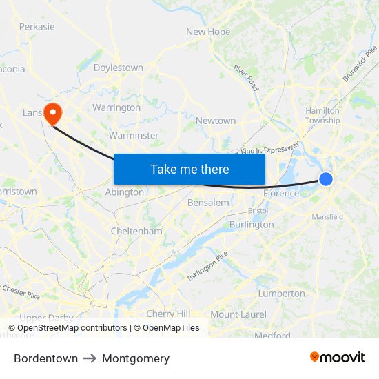 Bordentown to Montgomery map