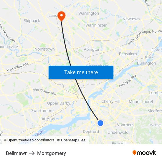 Bellmawr to Montgomery map