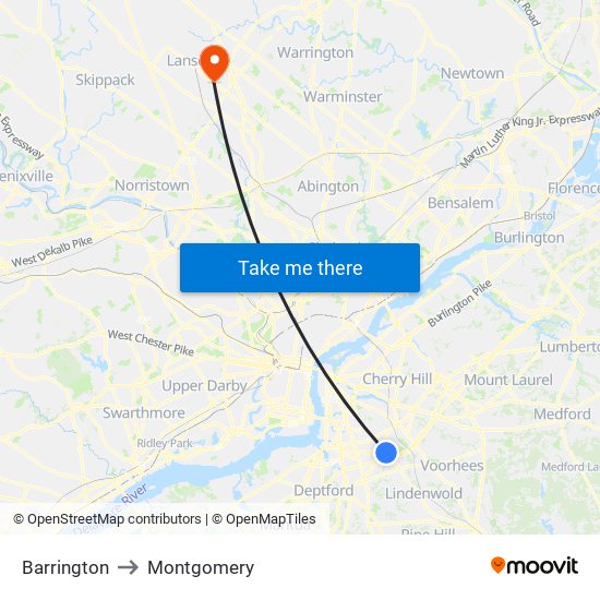 Barrington to Montgomery map