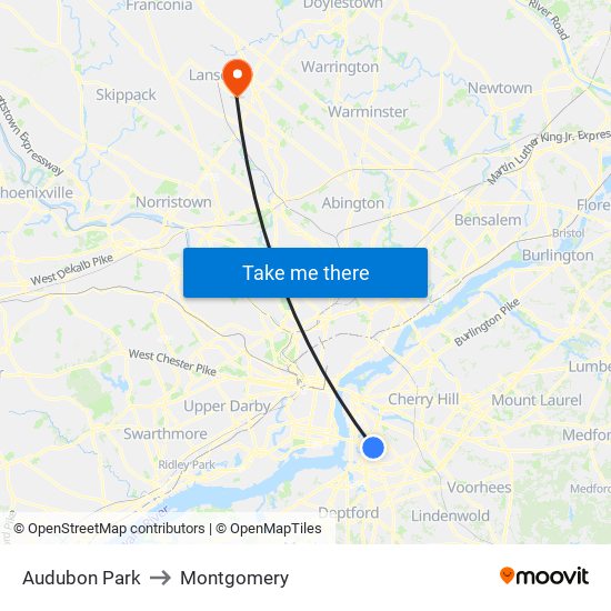 Audubon Park to Montgomery map