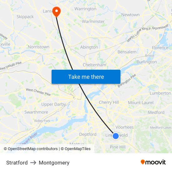 Stratford to Montgomery map