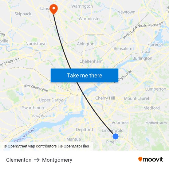 Clementon to Montgomery map