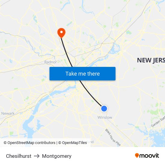 Chesilhurst to Montgomery map