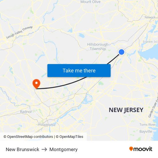 New Brunswick to Montgomery map