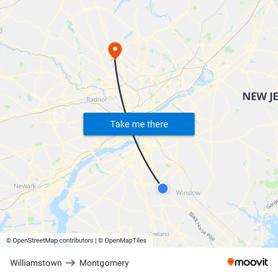 Williamstown to Montgomery map
