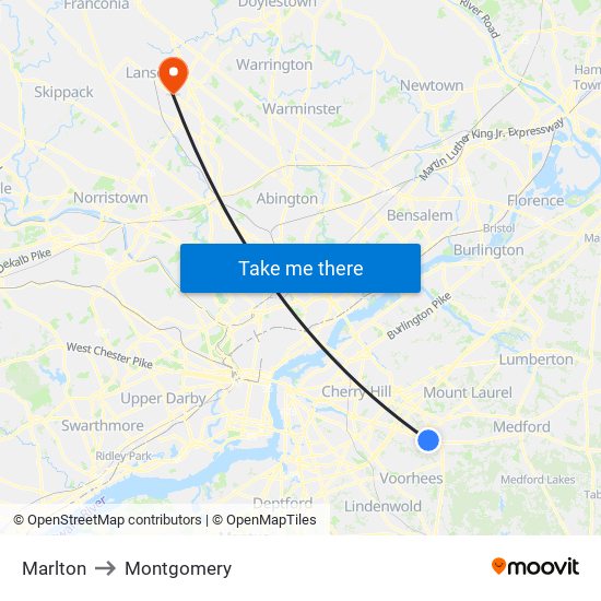 Marlton to Montgomery map