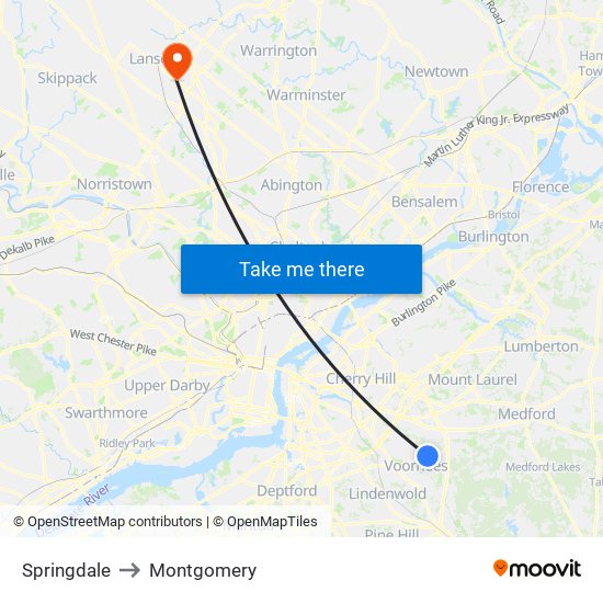 Springdale to Montgomery map