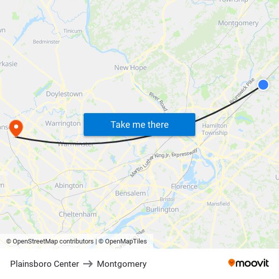 Plainsboro Center to Montgomery map