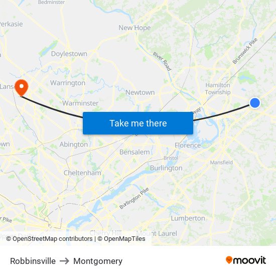 Robbinsville to Montgomery map