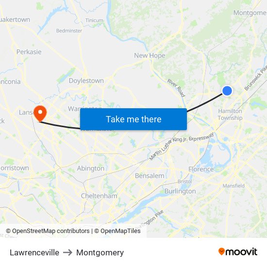 Lawrenceville to Montgomery map