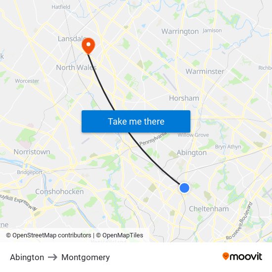 Abington to Montgomery map