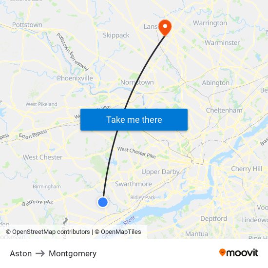 Aston to Montgomery map