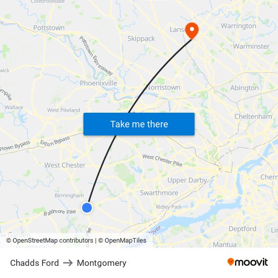 Chadds Ford to Montgomery map