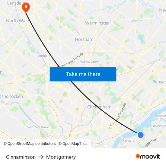 Cinnaminson to Montgomery map