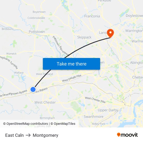 East Caln to Montgomery map