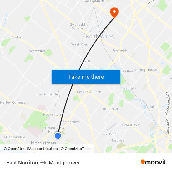 East Norriton to Montgomery map