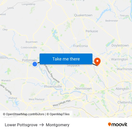 Lower Pottsgrove to Montgomery map