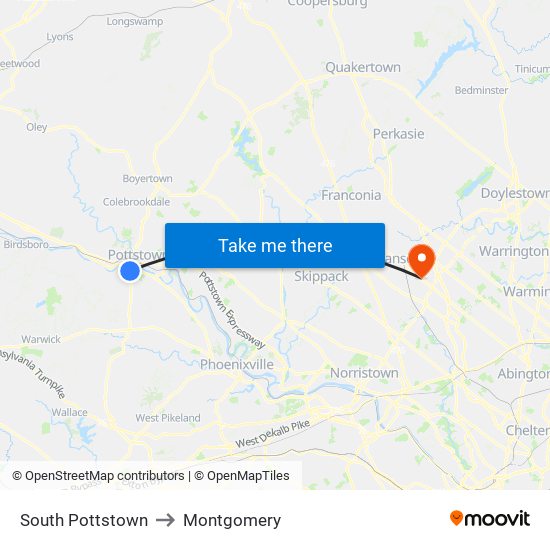 South Pottstown to Montgomery map