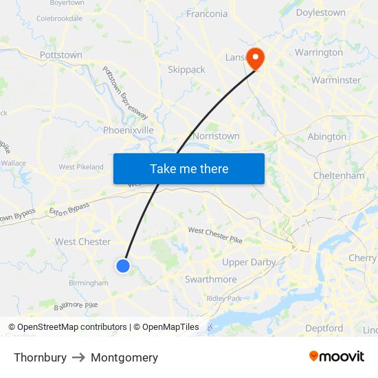 Thornbury to Montgomery map