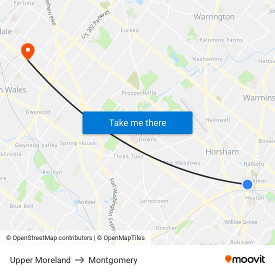 Upper Moreland to Montgomery map