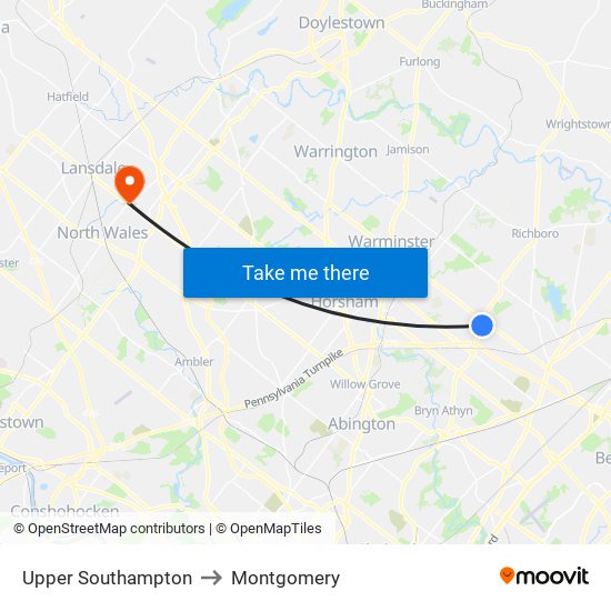 Upper Southampton to Montgomery map