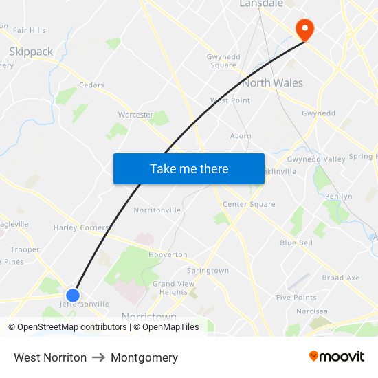 West Norriton to Montgomery map