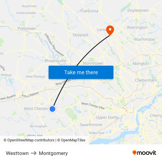 Westtown to Montgomery map