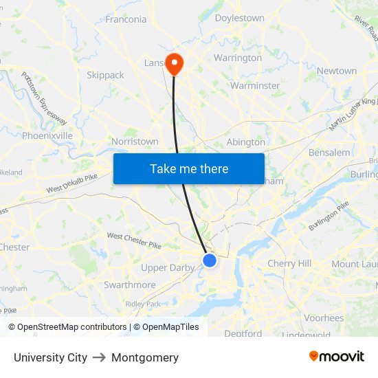 University City to Montgomery map