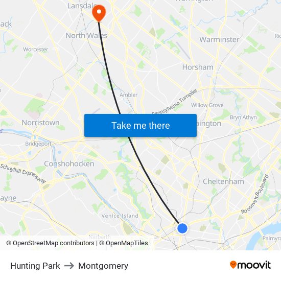 Hunting Park to Montgomery map