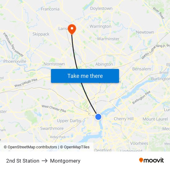 2nd St Station to Montgomery map