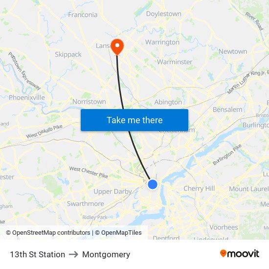 13th St Station to Montgomery map