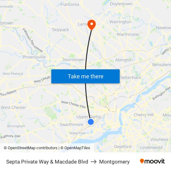 Septa Private Way & Macdade Blvd to Montgomery map