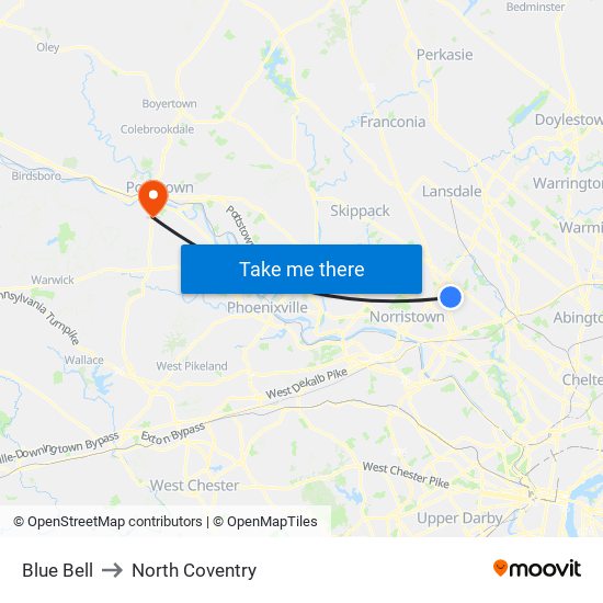 Blue Bell to North Coventry map