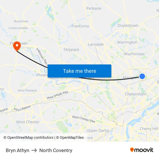 Bryn Athyn to North Coventry map
