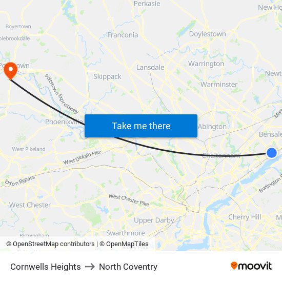 Cornwells Heights to North Coventry map