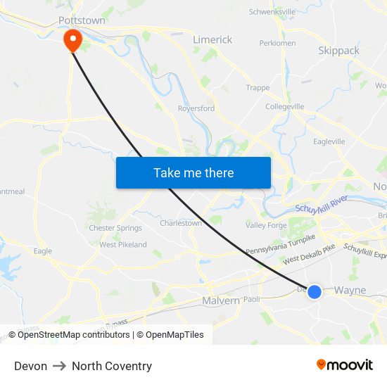 Devon to North Coventry map