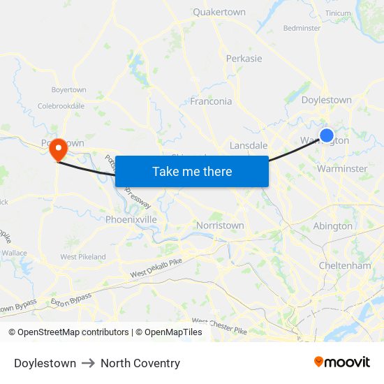 Doylestown to North Coventry map
