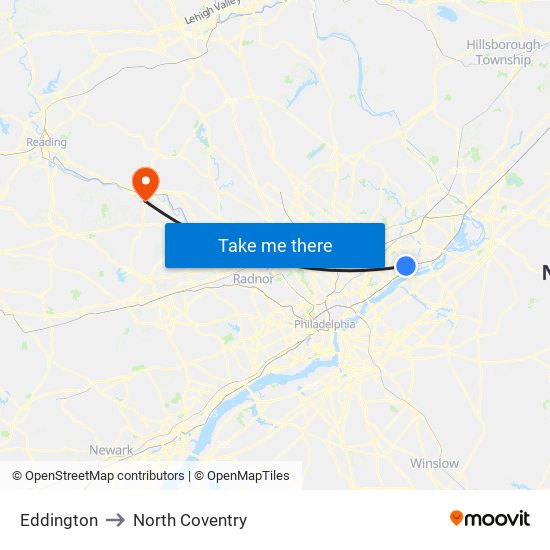 Eddington to North Coventry map
