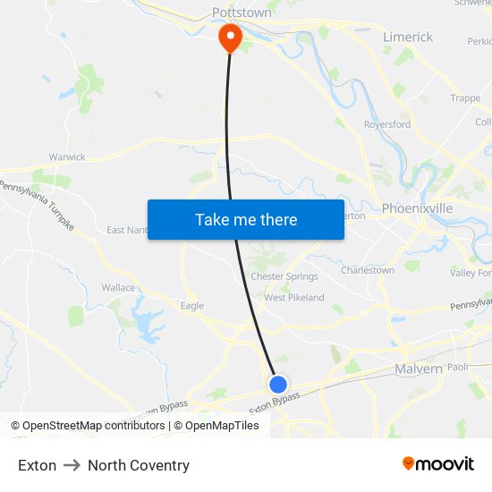 Exton to North Coventry map