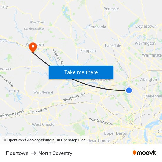 Flourtown to North Coventry map