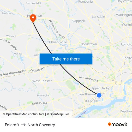Folcroft to North Coventry map