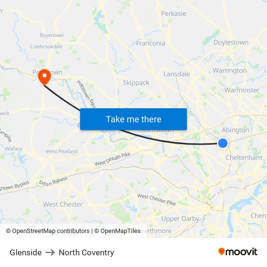 Glenside to North Coventry map