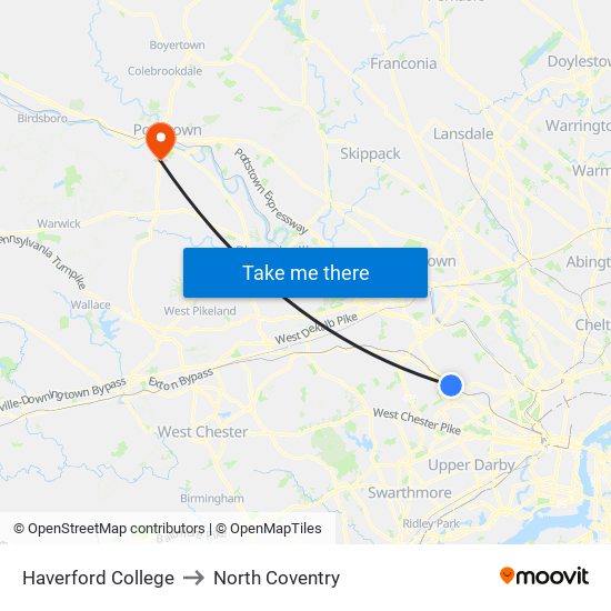 Haverford College to North Coventry map