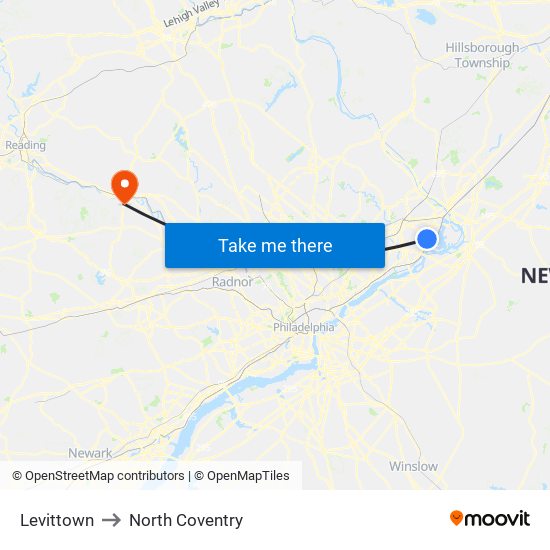 Levittown to North Coventry map