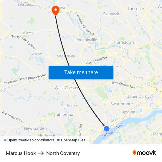 Marcus Hook to North Coventry map