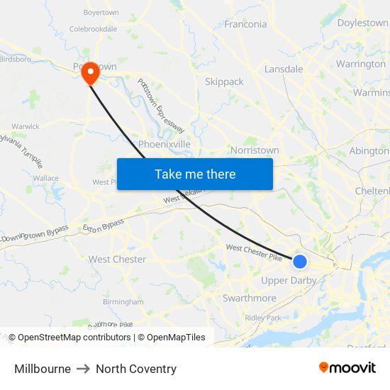 Millbourne to North Coventry map