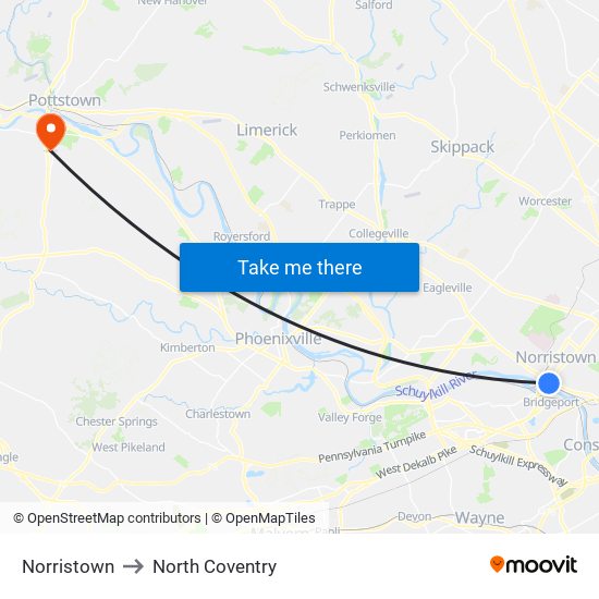 Norristown to North Coventry map