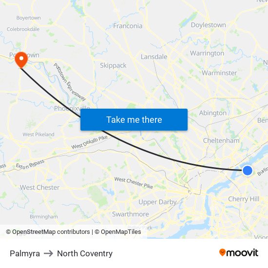 Palmyra to North Coventry map