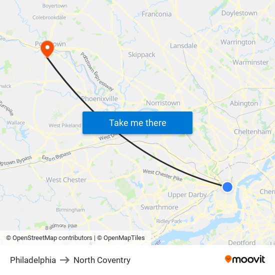 Philadelphia to North Coventry map