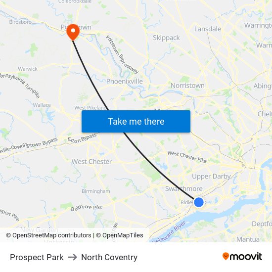 Prospect Park to North Coventry map